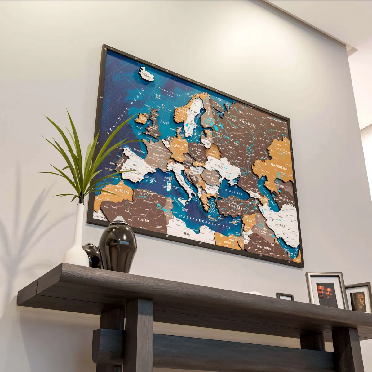 Framed Maps with Sea Background