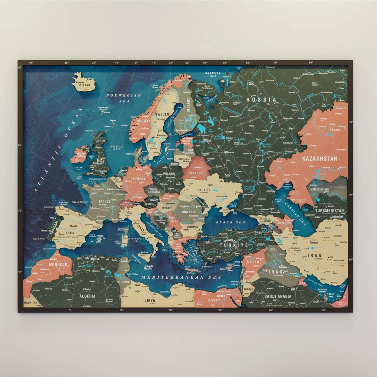 Framed Maps with Sea Background · Europe · Sage