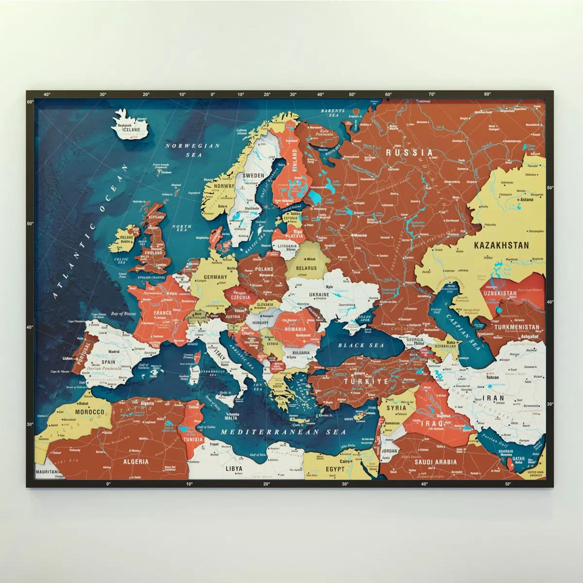 Framed Maps with Sea Background · Europe · Terracotta