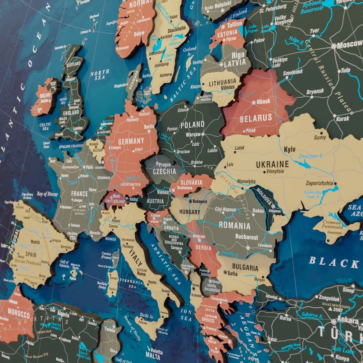 Framed Maps with Sea Background · Europe · Sage