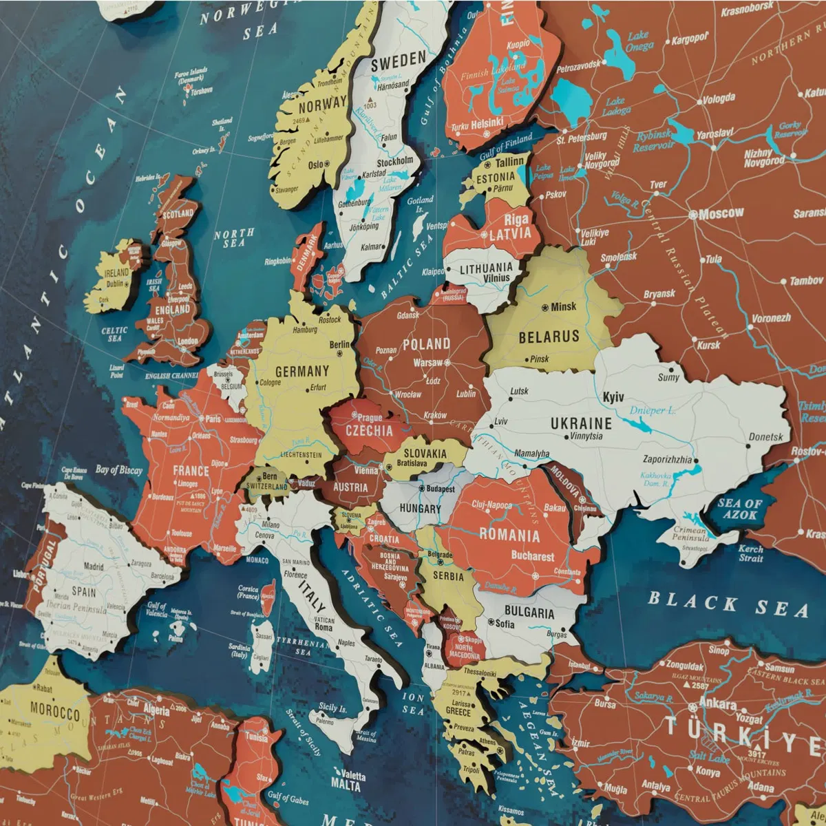 Framed Maps with Sea Background · Europe · Terracotta