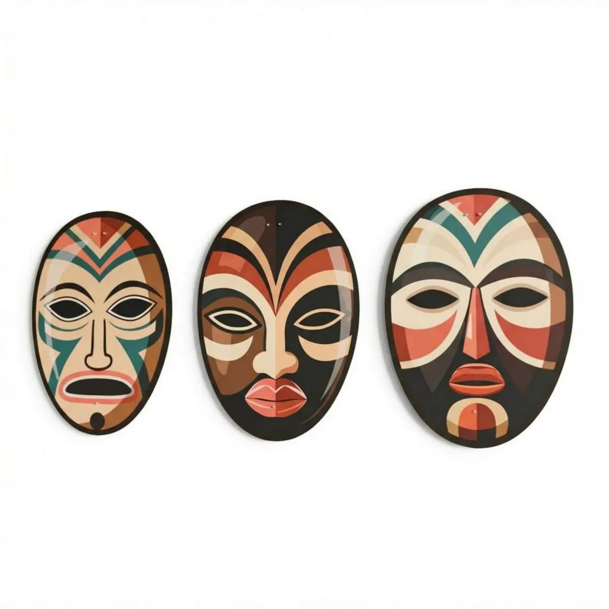 Metal Wall Decor · African Masks, set of 3