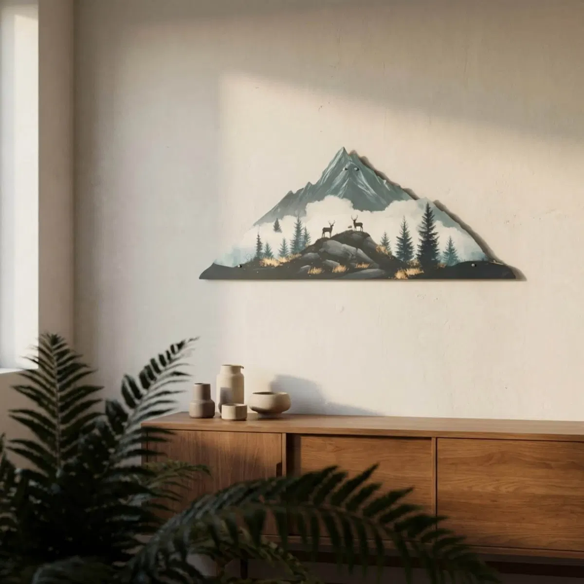 Nature and Kids' Room Metal Wall Art · Mountain Silhouette with Deer