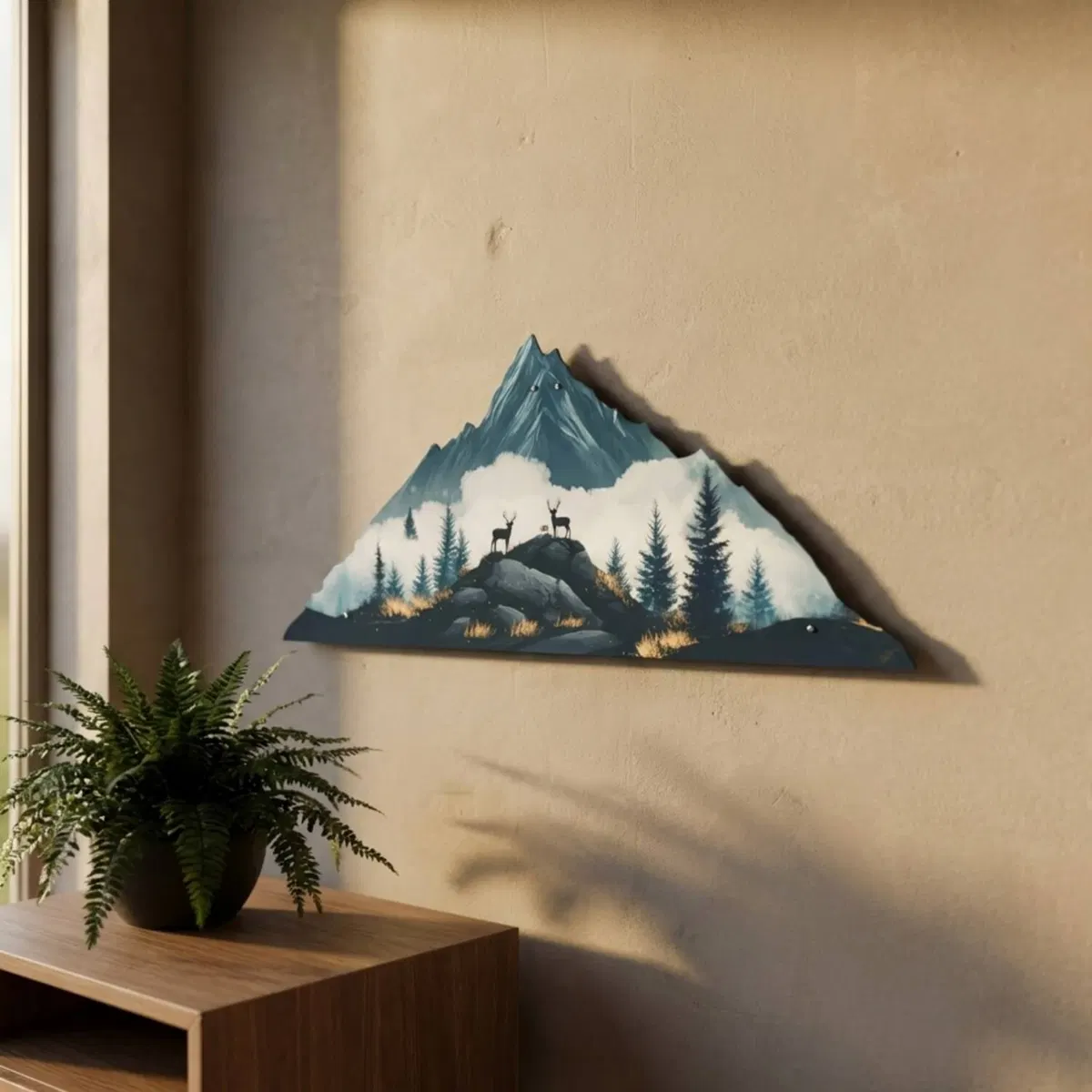 Nature and Kids' Room Metal Wall Art · Mountain Silhouette with Deer