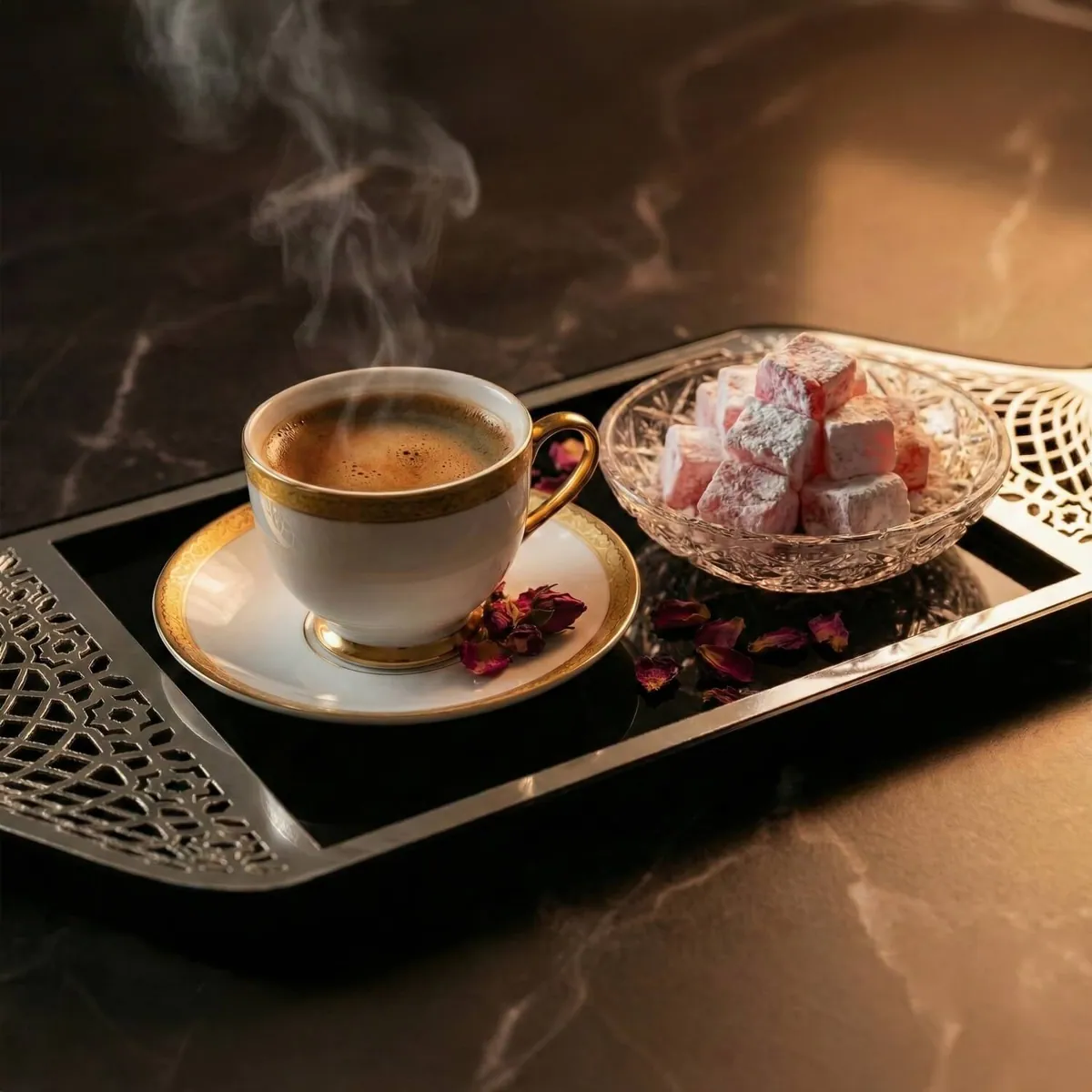 Mihrab Serving Tray · Colour: Silver on Black