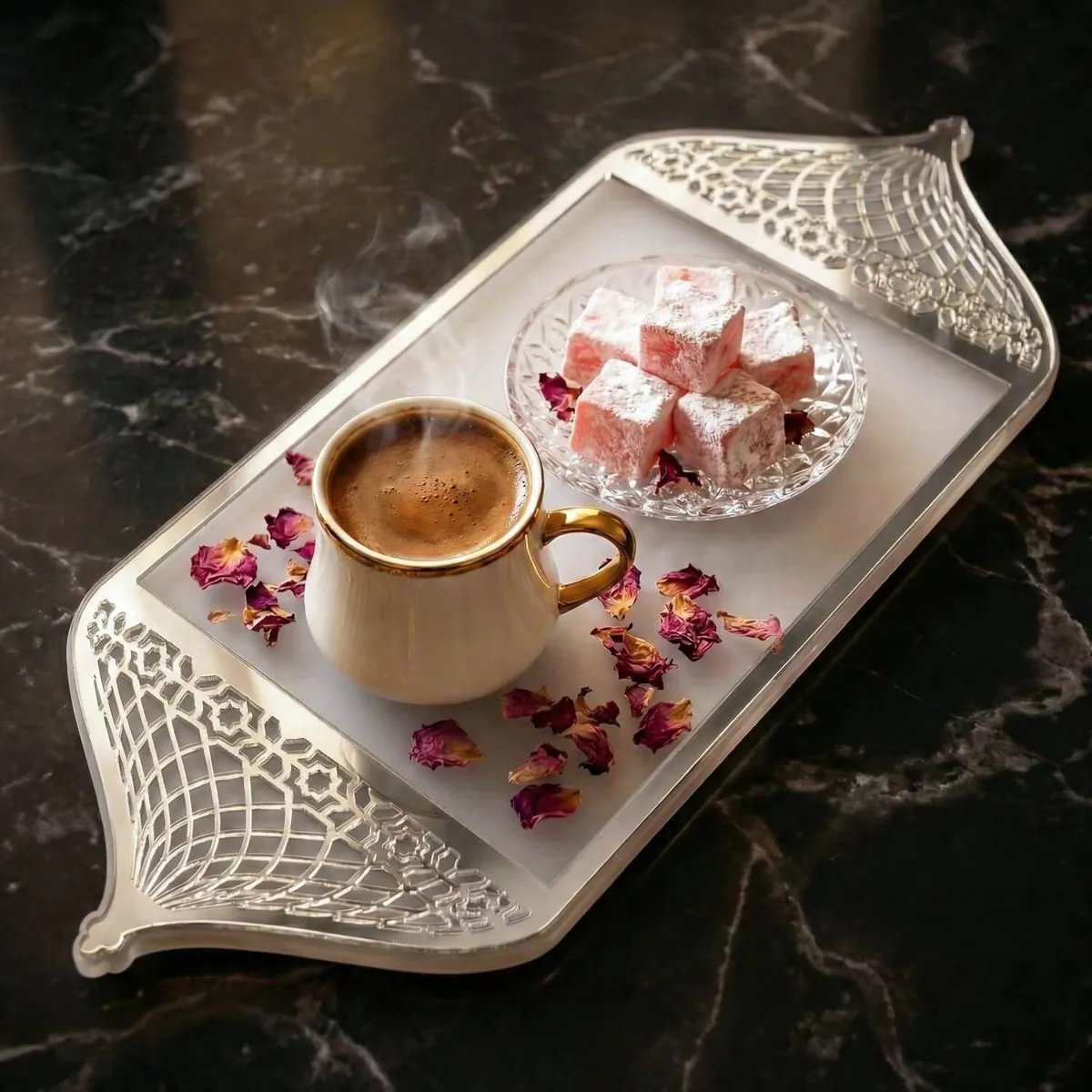 Mihrab Serving Tray · Colour: Silver on Frosted