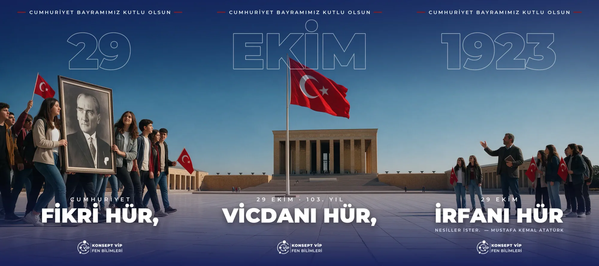 Konsept VİP · 29 Ekim Cumhuriyet Bayramı · Üç post yan yana gelince tek bir panorama oluşur · Sosyal Medya Tasarımı